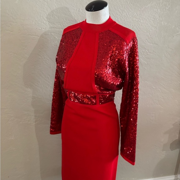 Midnight Velvet Red Sequin Knit  Dress Sz 10 - Picture 3 of 9